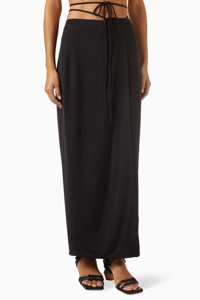 

Avi Maxi Wrap Skirt in Stretch-jersey, Black