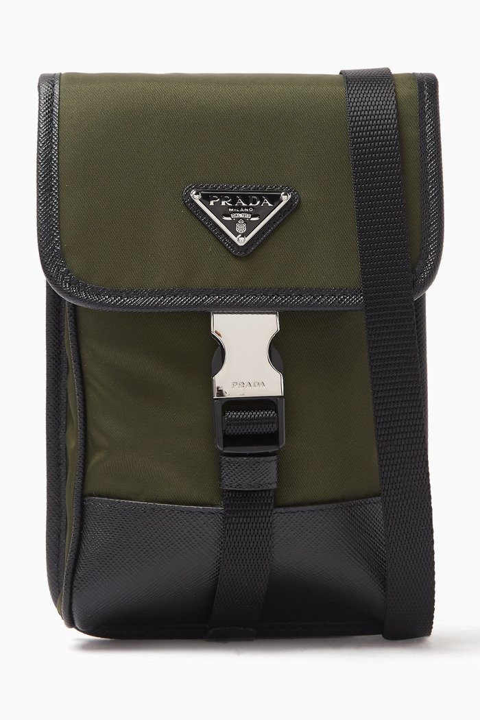 Smartphone Case in Re-Nylon & Saffiano Leather, Green