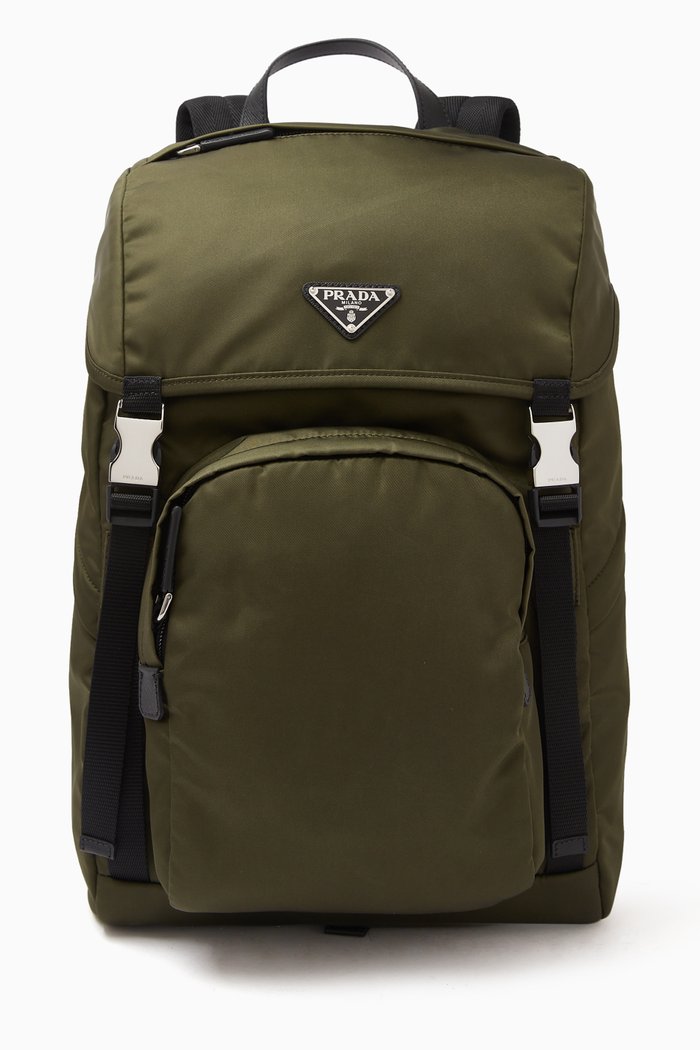 Tundra Backpack in Re-Nylon & Saffiano Leather, Green