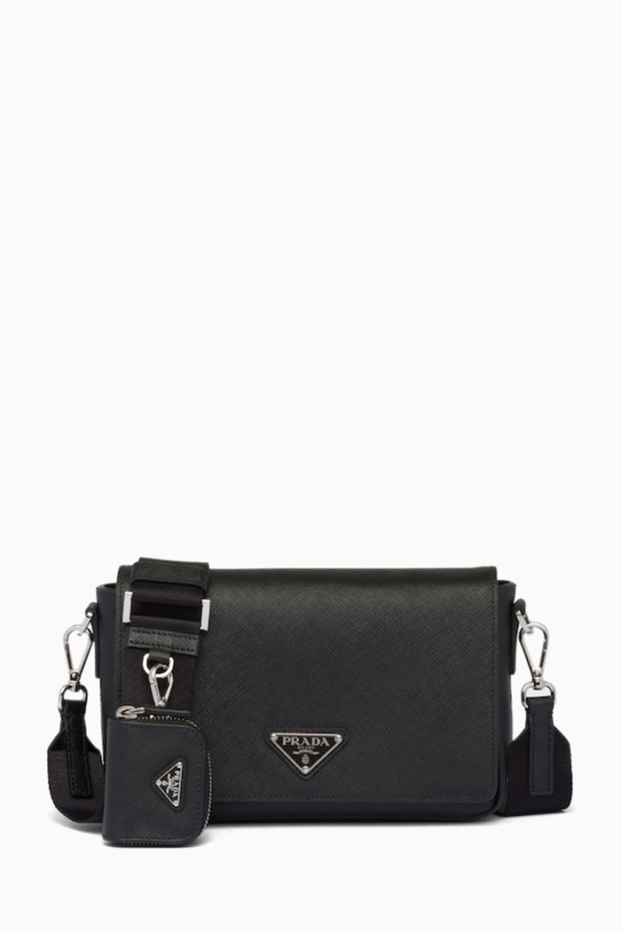 

Logo Shoulder Bag in Saffiano Leather, Black