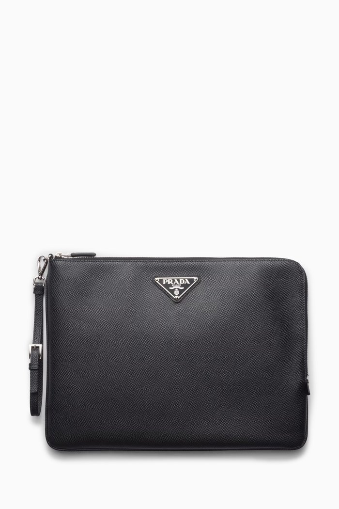

Large Logo Pouch in Saffiano Leather, Black