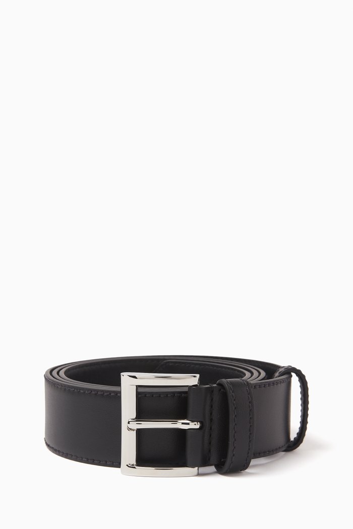 Logo Belt in Leather, Black