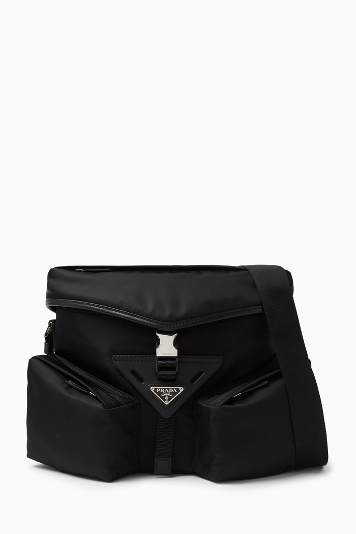 

Logo Messenger Bag in Re-Nylon & Leather, Black