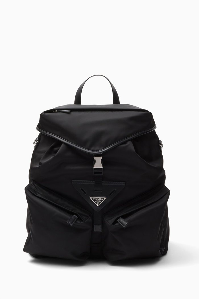 

Logo Backpack in Re-Nylon & Leather, Black