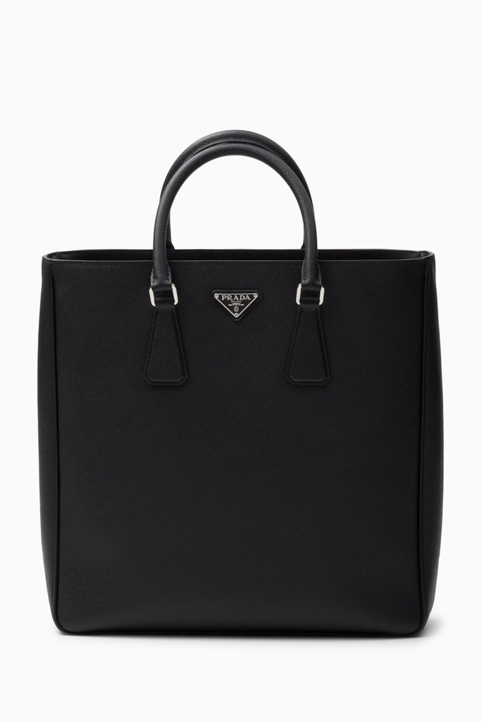 Logo Tote Bag in Saffiano Leather, Black