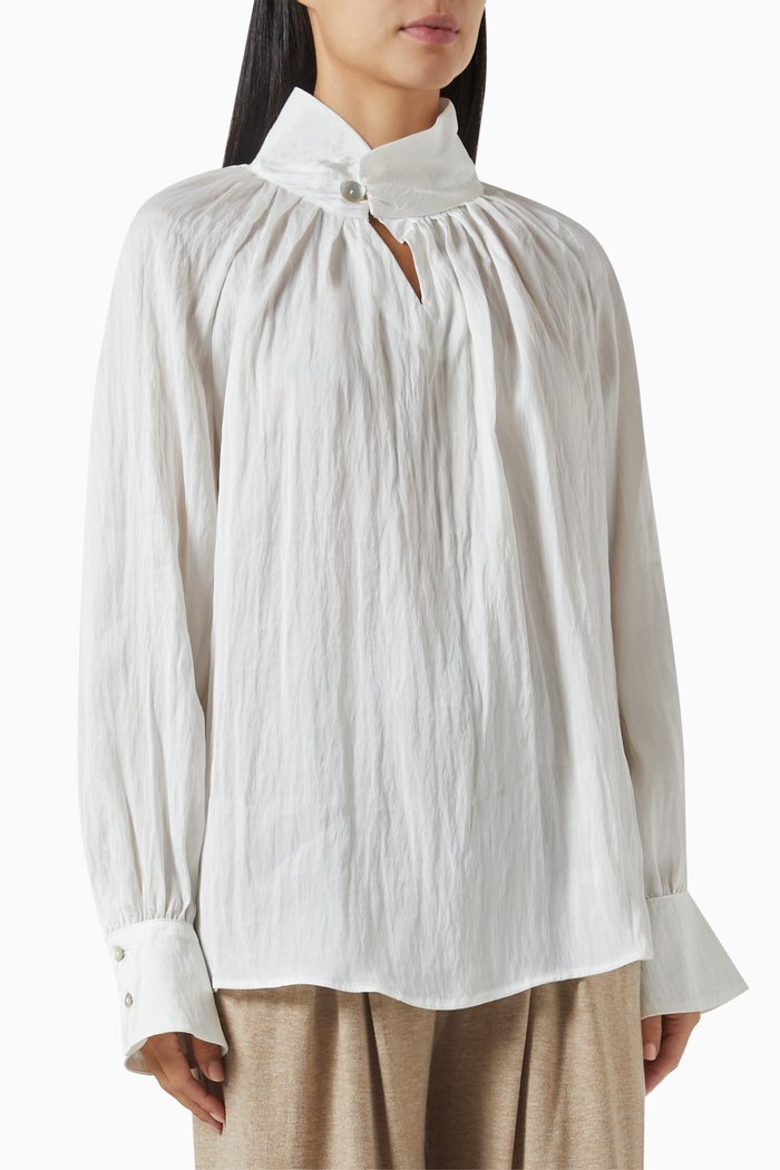 

Crushed High-collar Top, White
