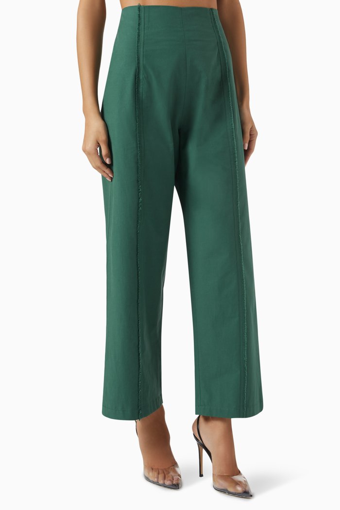 

High-waist Pants in Cotton-blend, Green