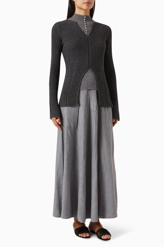 

3-piece Knit Top Sweater & Skirt Set, Grey