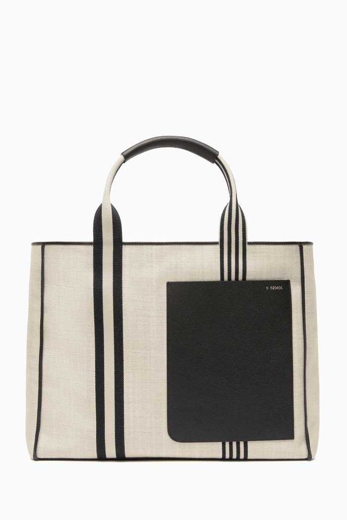 Large Linear Tote Bag in Recycled Canvas, Multicolour