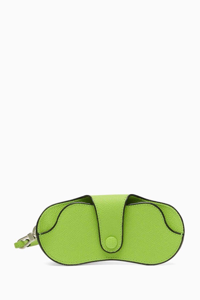 Glasses Case in Millepunte Calfskin Leather, Green