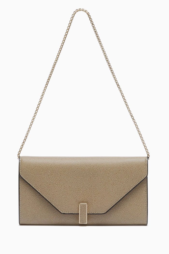

Iside Continental Chain Purse in Millepunte Calfskin Leather, Neutral