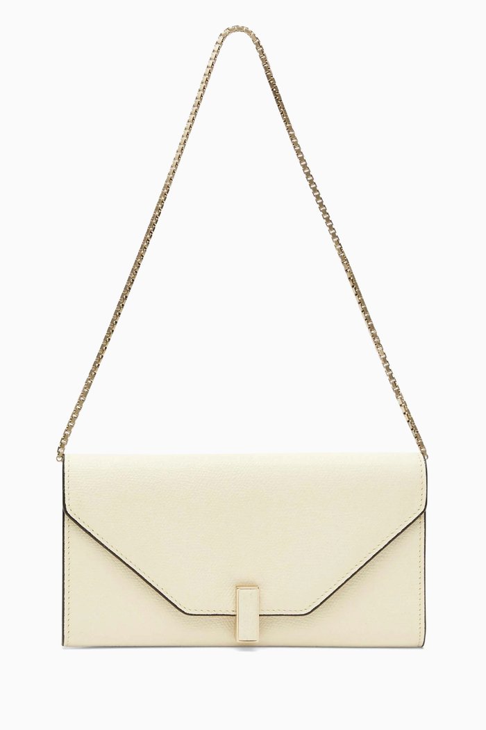 

Iside Continental Chain Purse in Millepunte Calfskin Leather, White