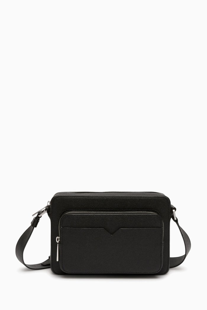 

V-line Reporter Bag in Millepunte Calfskin Leather, Black