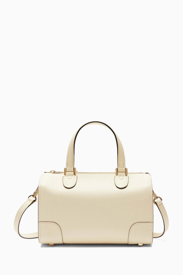 

Mini Babila Boston Crossbody Bag in Millepunte Calfskin Leather, White