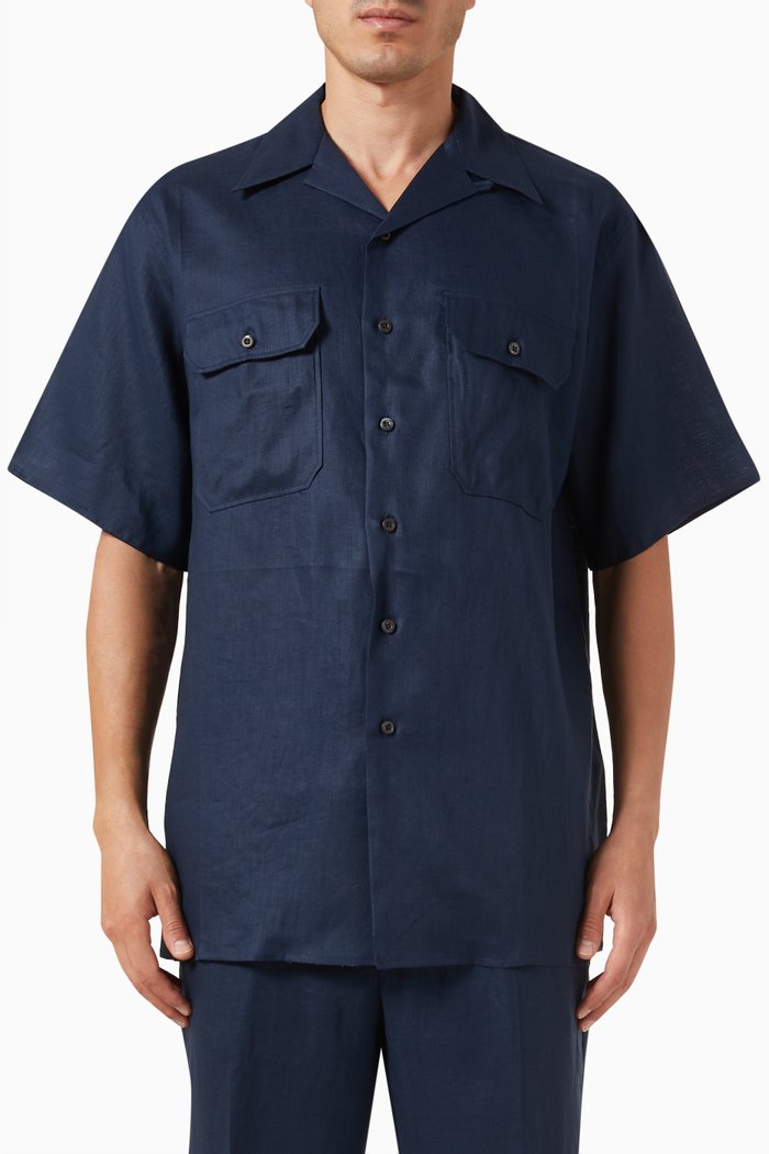 Button-up Shirt in Linen, Blue