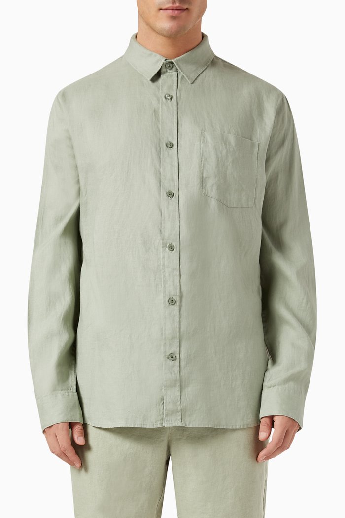 Classic-fit Long-sleeve Shirt in Linen, Green