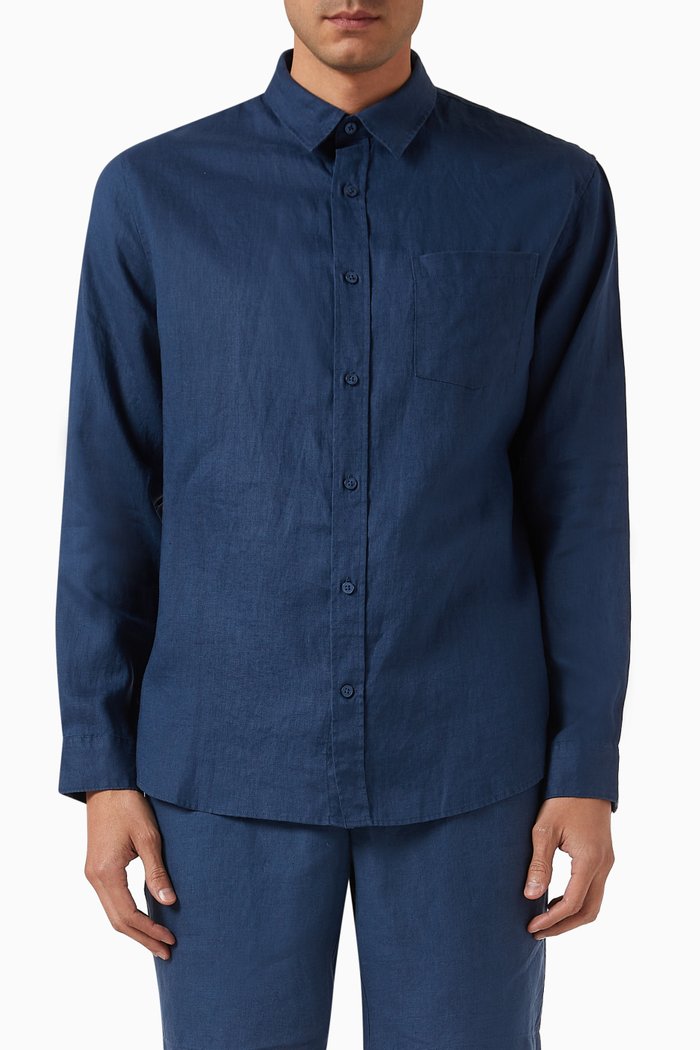 

Classic-fit Long-sleeve Shirt in Linen, Blue