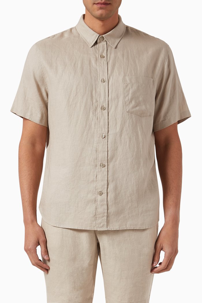 

Classic-fit Short-sleeve Shirt in Linen, Neutral