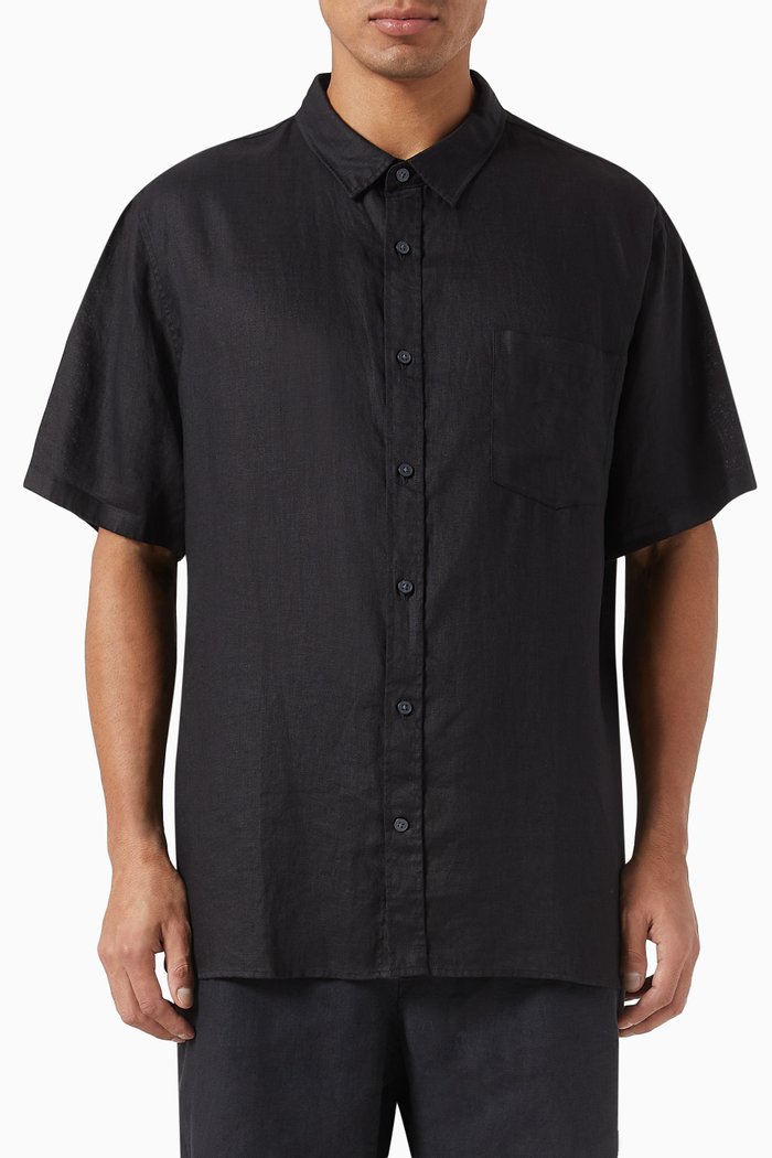

Classic-fit Short-sleeve Shirt in Linen, Black