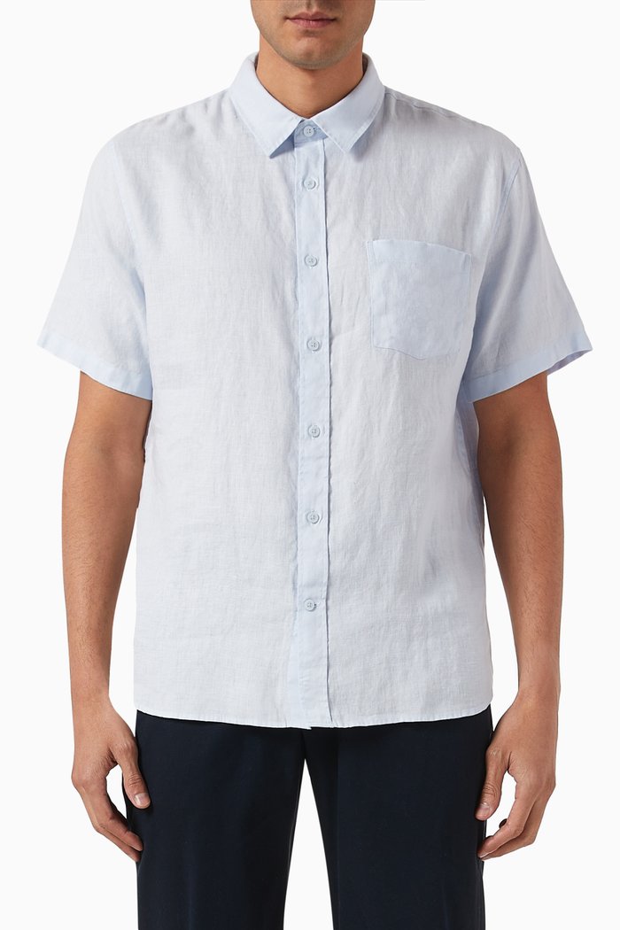 

Classic-fit Short-sleeve Shirt in Linen, Blue