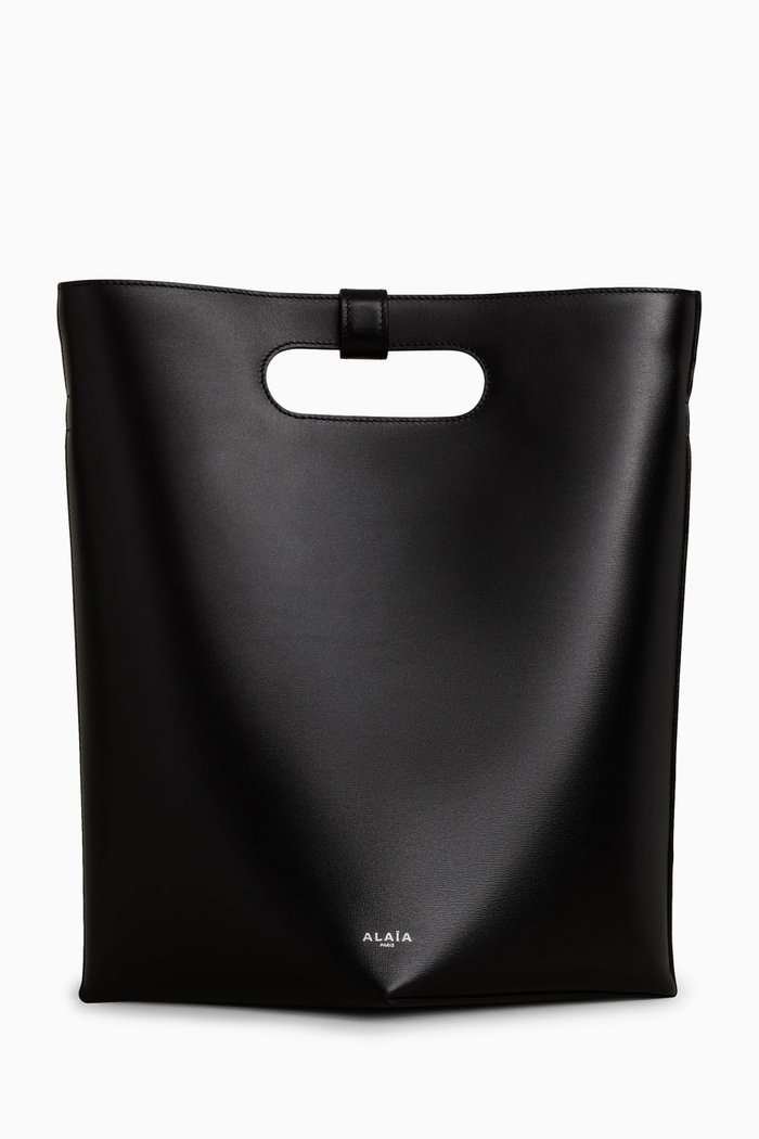 

Medium Folded Tote Bag in Leather, Black