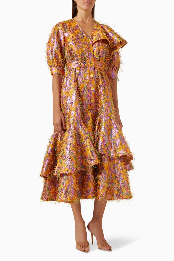 

Feather-embellished Midi Dress, Multicolour