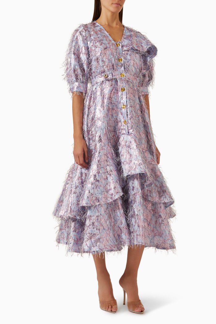

Feather-embellished Midi Dress, Blue