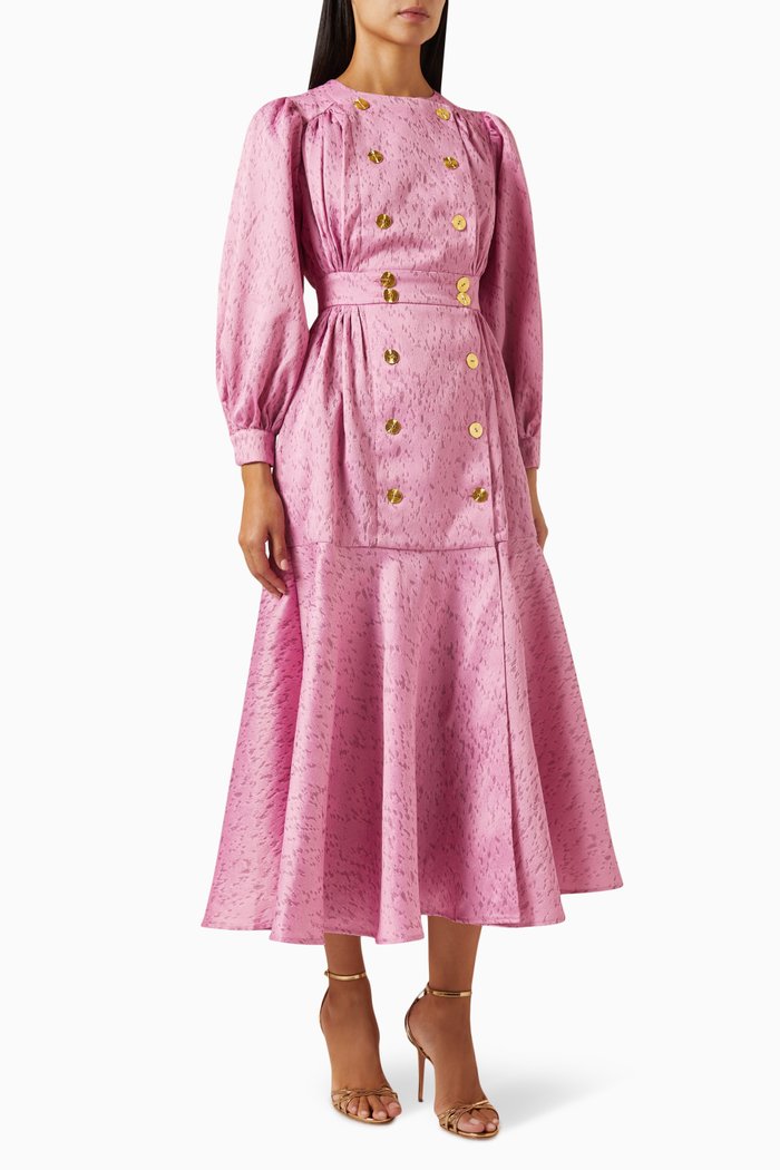 

Buttoned Midi Dress in Jacquard, Pink