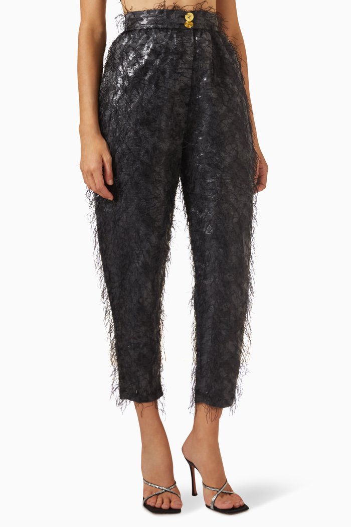 

Feather-embellished Pants, Black