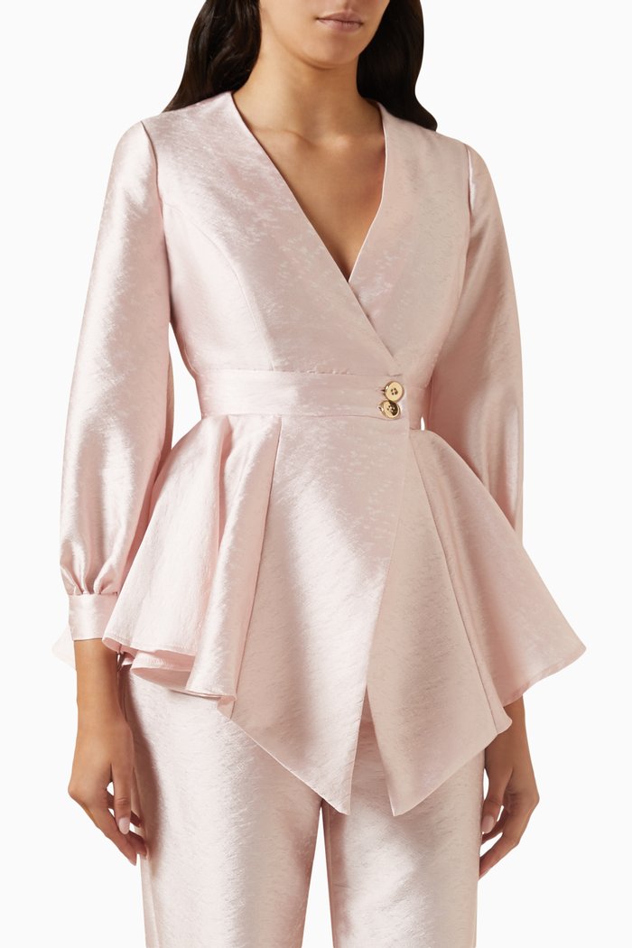 

Peplum Hem Blouse in Textured Fabric, Pink