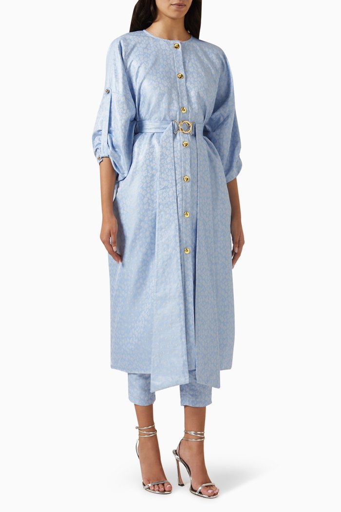 

Printed Long Sleeved Blouse in Polyester, Blue