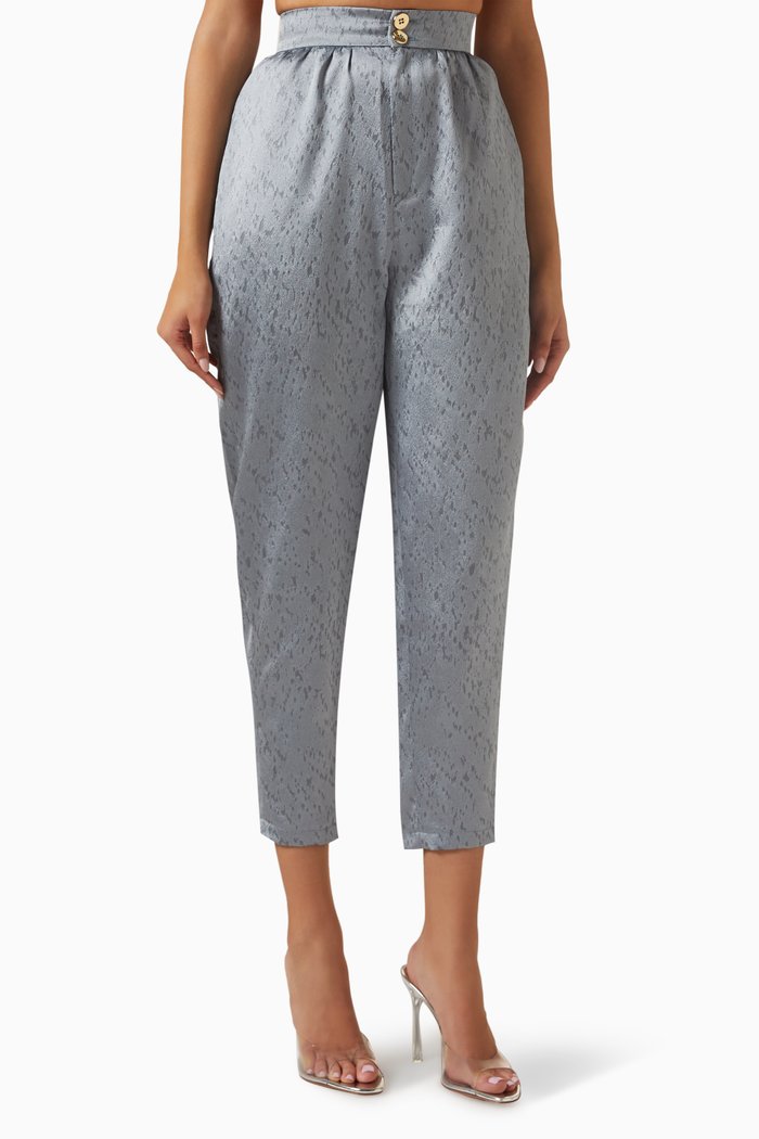 

Printed Tapered Pants in Textured Fabric, Blue
