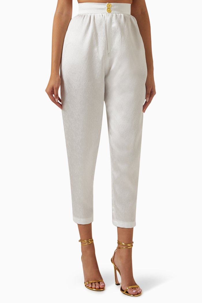 

Tapered Pants in Snowy Textured Fabric, White