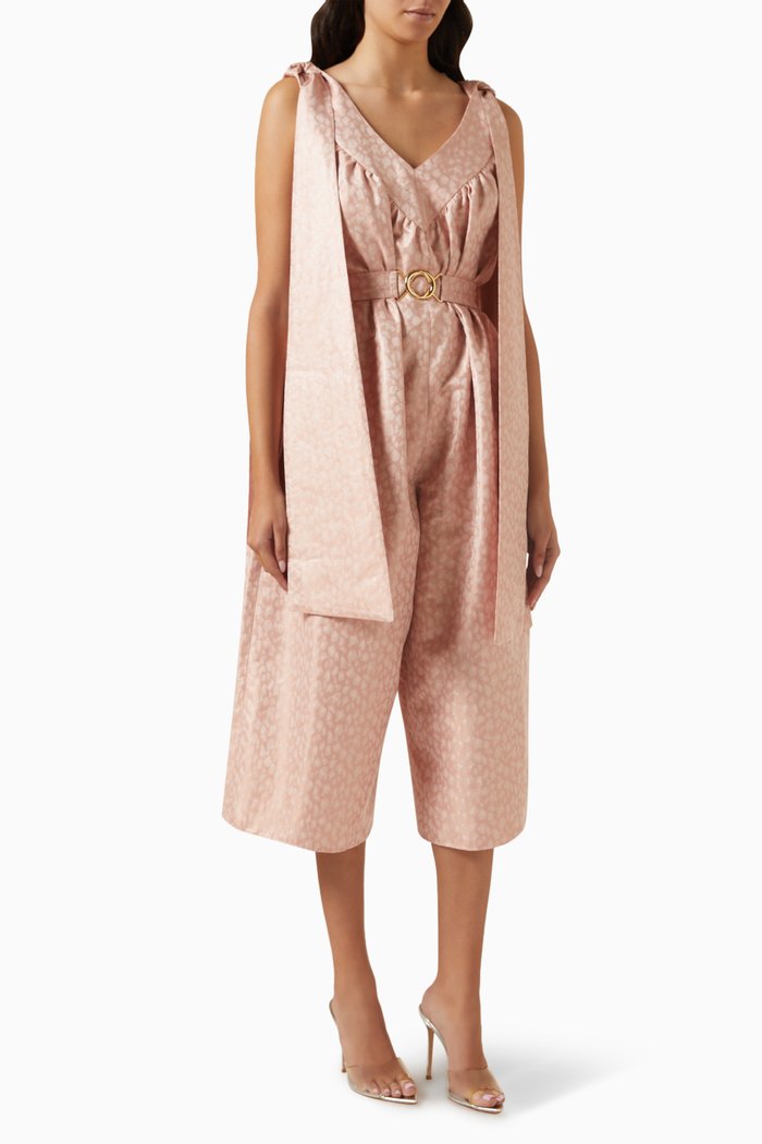 

Printed Ruffled Jumpsuit in Polyester, Pink