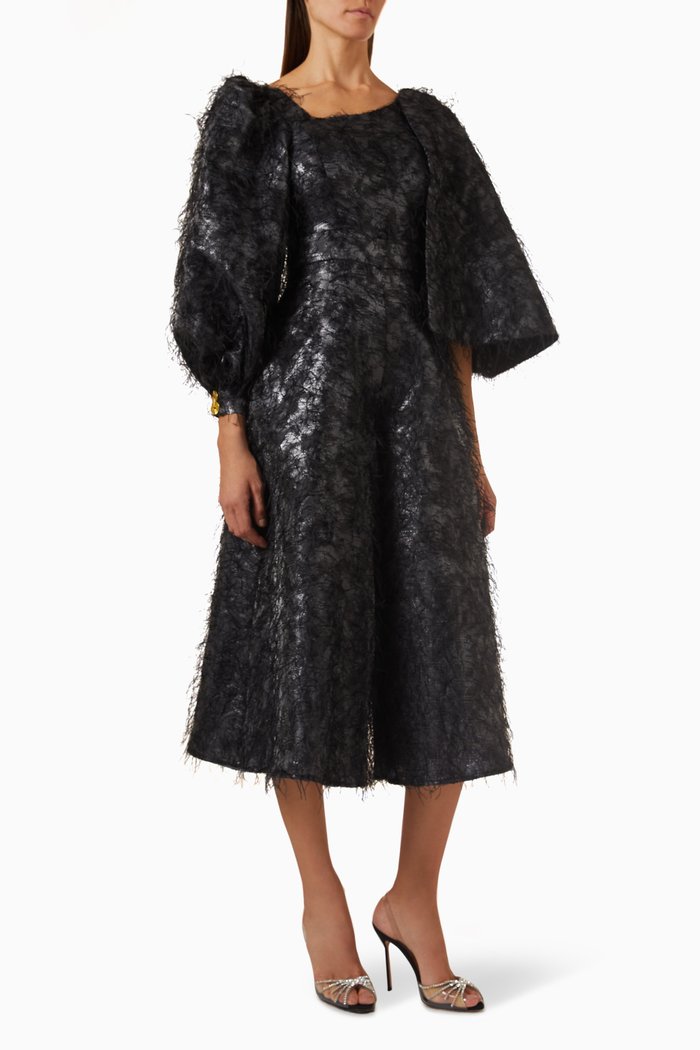

Feather-embellished Midi Dress, Black