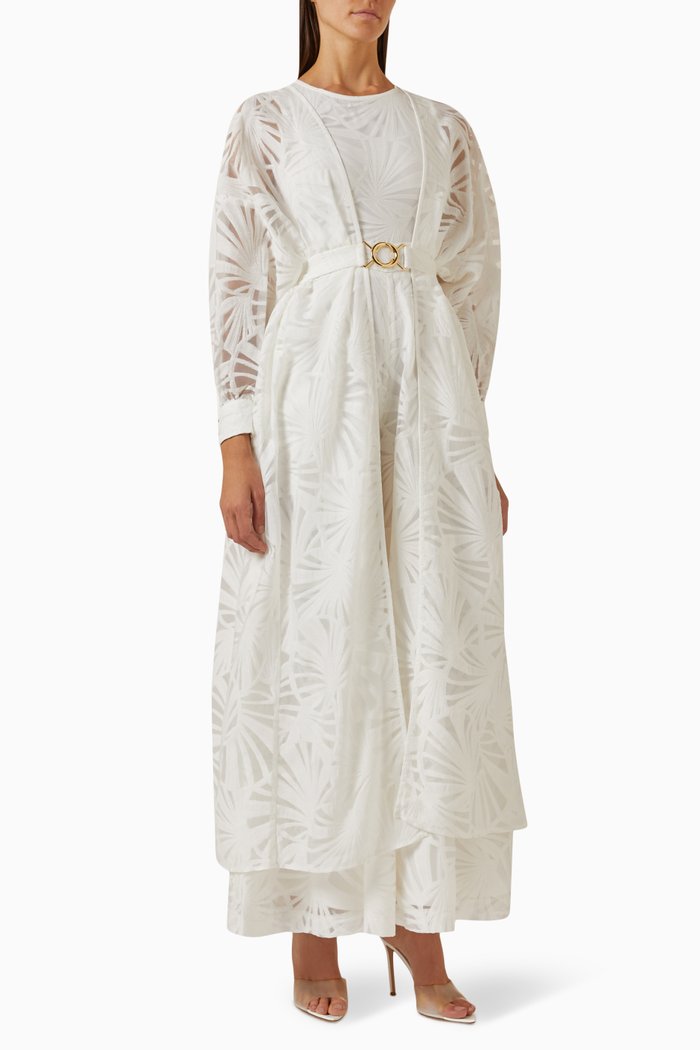 

Cape-style Floral-jacquard Jumpsuit, Neutral