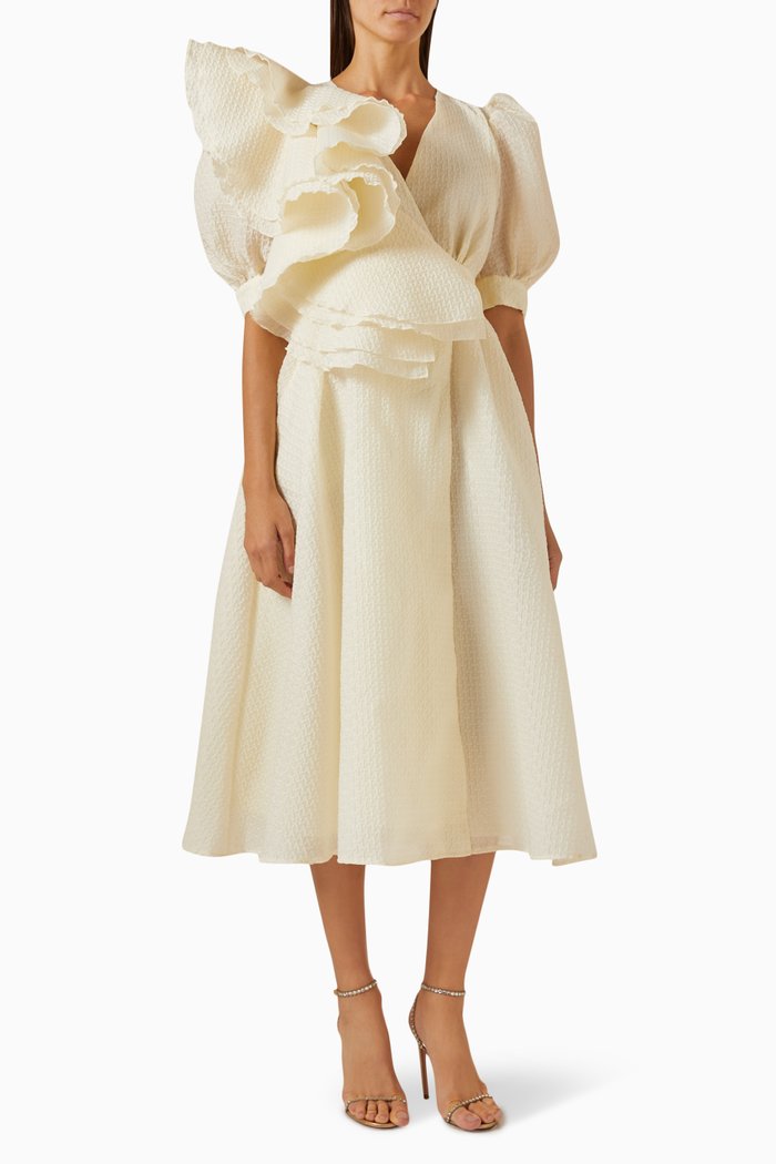 

Ruffled Floral Midi Dress, Neutral