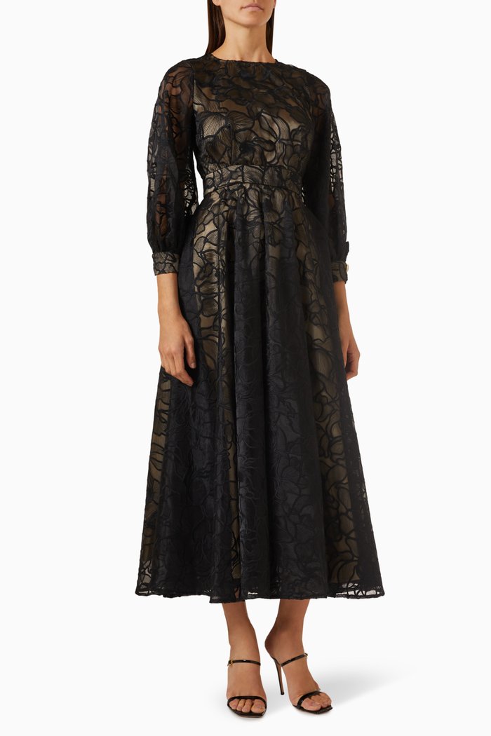 

Floral Jacquard Midi Dress, Black