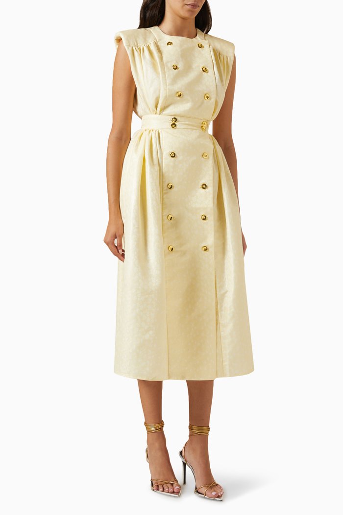 

Ruffled Sleeveless Midi Dress in Polyester, Yellow