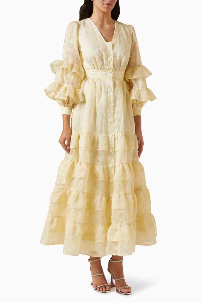Bouquet Of Flowers Maxi Dress in Polyester, Yellow
