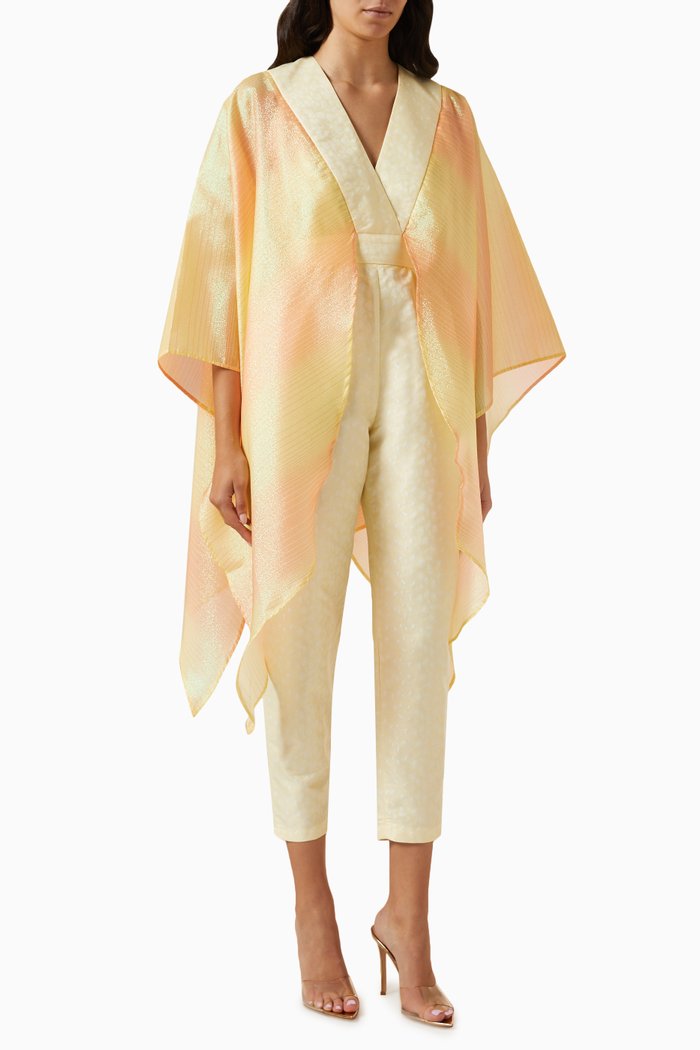

Cape Shoulder Jumpsuit in Polyester, Yellow