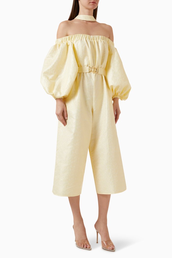 

Off-shoulder Belted Jumpsuit in Polyester, Yellow