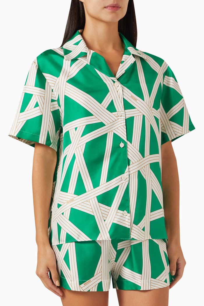 

Nastri Short Pyjama Set in Silk, Green