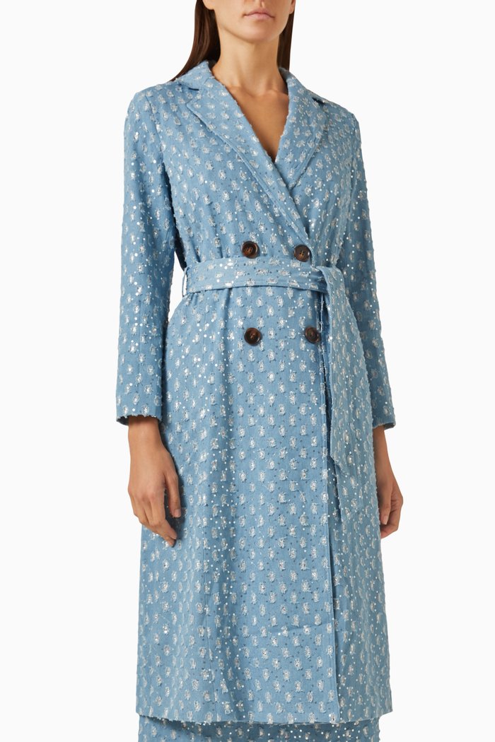 

Harper Trench Coat in Denim, Blue