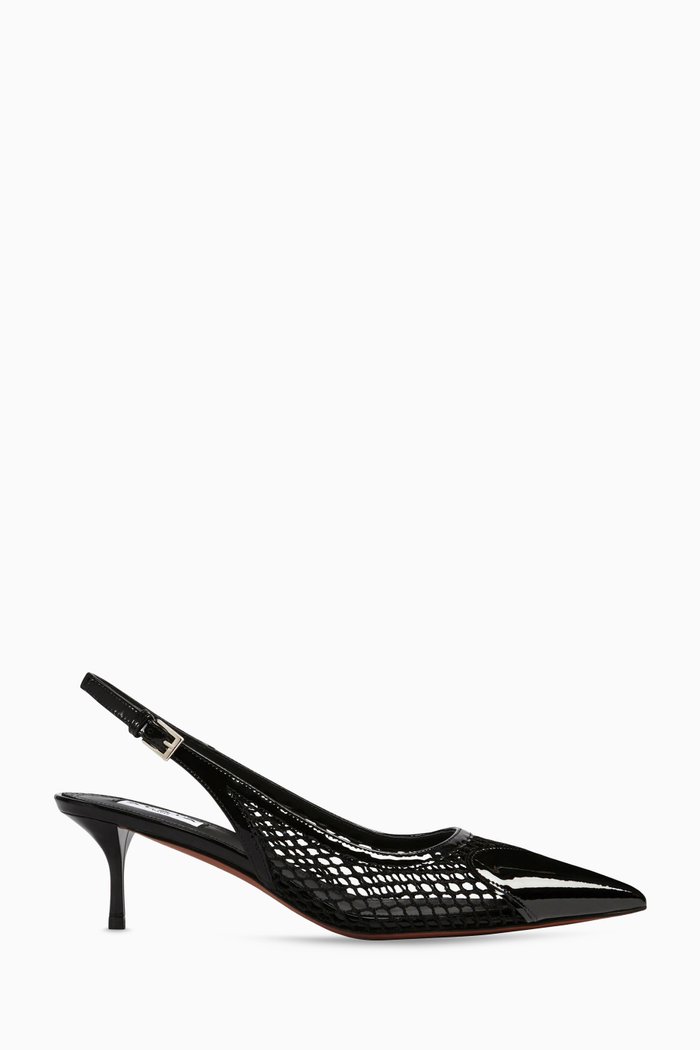 Heart 55 Slingback Mules in Mesh & Patent Leather, Black