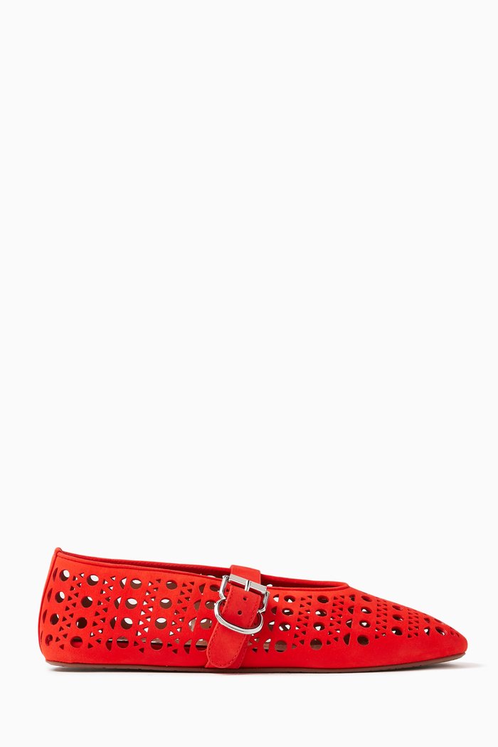 

Ballet Flats in Fishnet Leather, Red