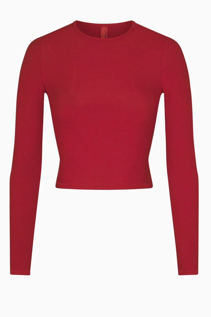 Long Sleeve Crop Top, Red