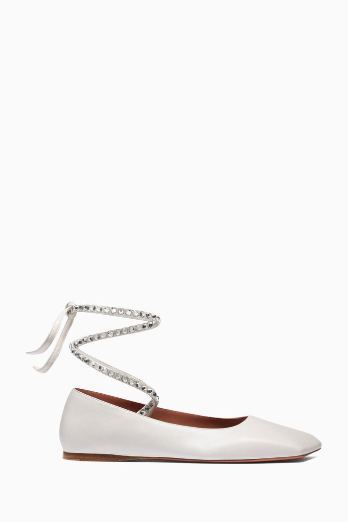 

Ane Lace-up Ballet Flats in Nappa, White
