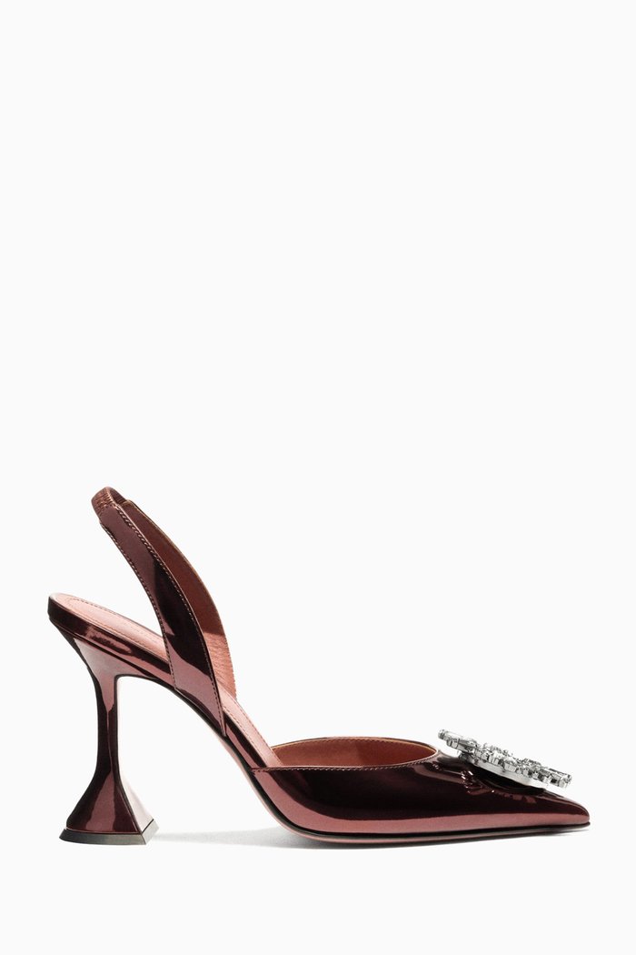 

Begum 95 Crystal Slingback Pumps in Mirror Leather, Brown