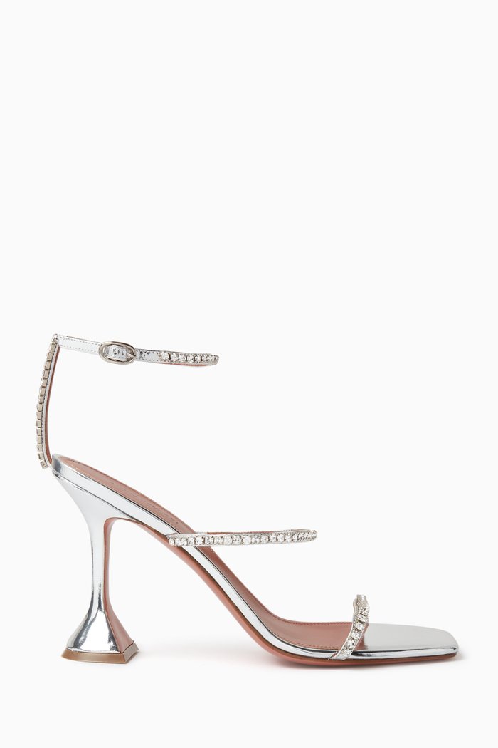 

Gilda 95 Crystal-embellished Sandals in Mirror Leather, Silver